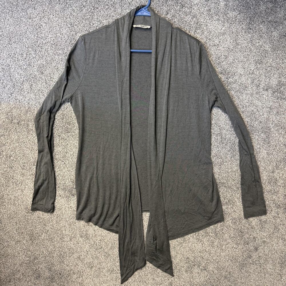 ALALA Sweater Womens Medium Gray Open Front Draped Cardigan Lightweight Made USA